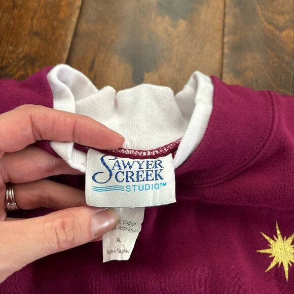 Sawyer Creek Vintage Women's XL Christmas Sweatshirt Nativity Scene Maroon‎ - Picture 5 of 7